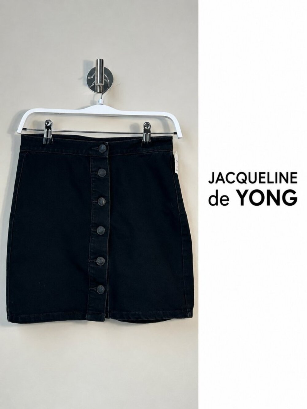 Jacqueline de Yong Black Denim Button Front Mini Skirt Size 4-6